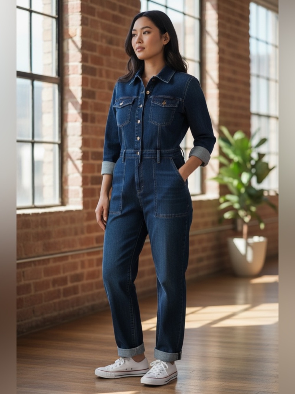 bebe Dark Blue Denim Jumpsuit Overall